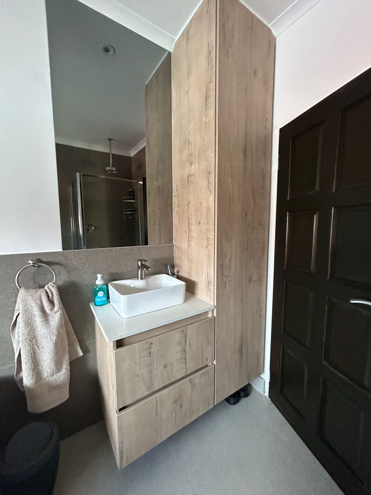 Floating oak bathroom vanity